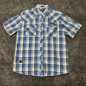 Blue plaid button-up shirt #grunge Large